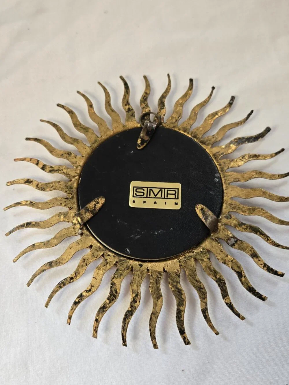 Sun Mirror in Metal Rustic Gold Aged Paint Vintage Made in Spain